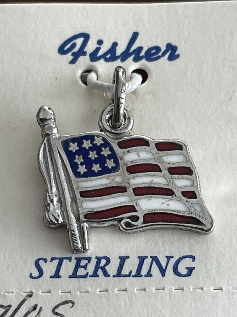 Vintage Fisher Sterling Silver AMERICAN FLAG Enamel Charm New Old Stock